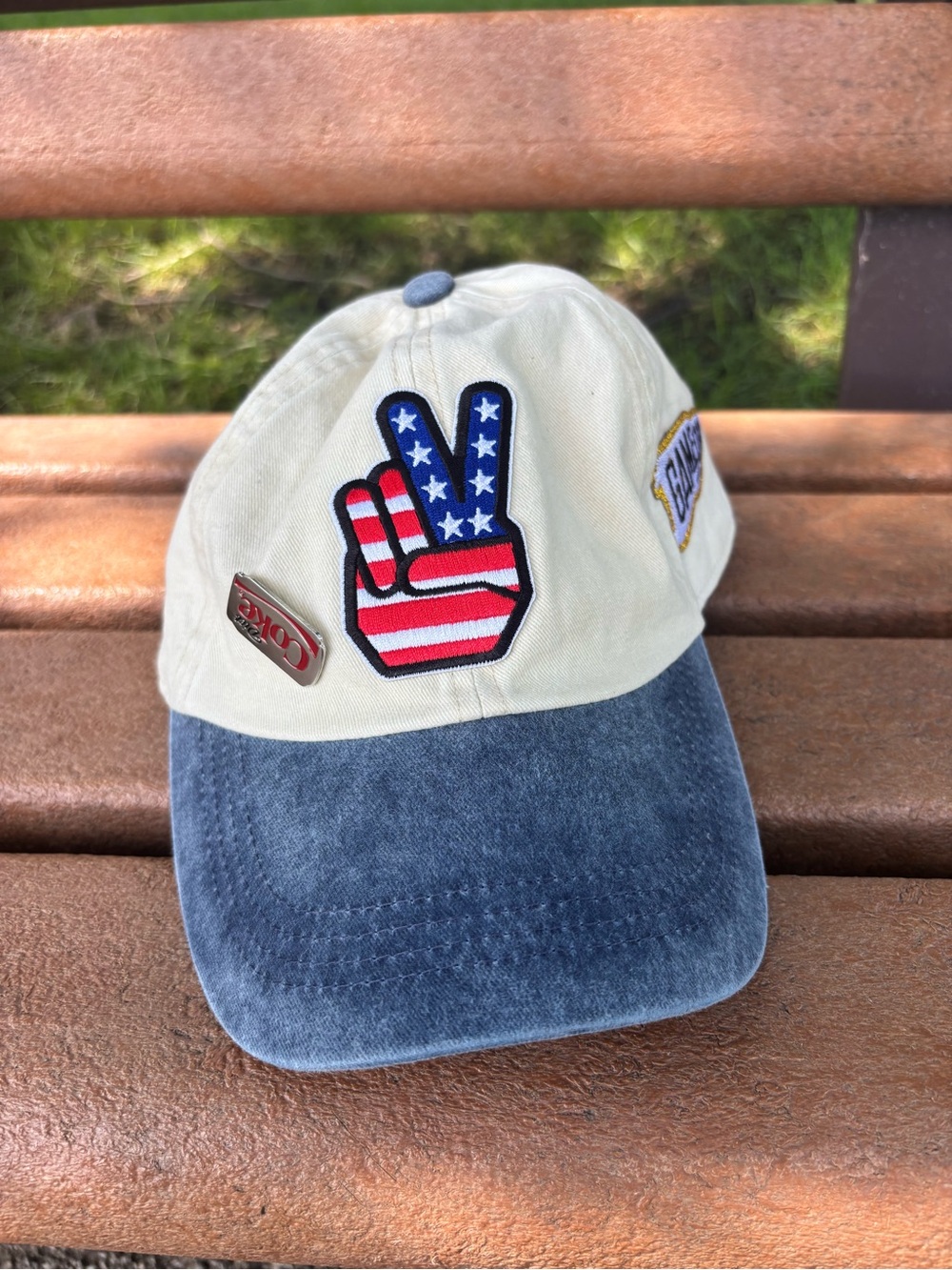 Gameday Two-Tone Peace Patch Baseball Cap - Cream & Blue